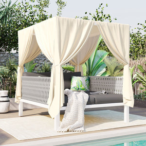 U_Style Outdoor Patio Sunbed with Curtains