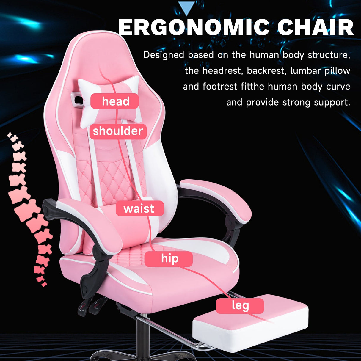 Ergonomic Video Gamer Chair with Massage Lumbar Support