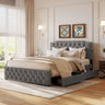 Upholstered Platform Bed With 2 Drawers And 2 Sets Of USB Ports On Each Side, Fabric