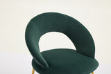 Set of 1 Velvet Fabric Dining Chair with Curved Backrest and Golden Metal Legs