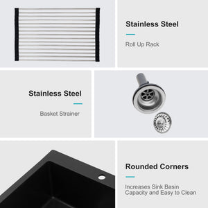Quartz Kitchen Sink, Granite Composite, Drop In Sink With Durable Design