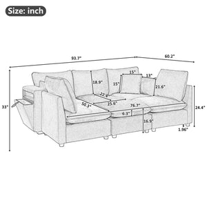 Modern U-Shaped Sectional Sofa with Storage Ottoman & USB Ports - Multiple Colors