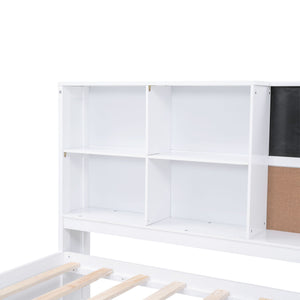Twin Size Daybed With Storage Shelvesboard, Cork Board, USB Ports And Trundle - White