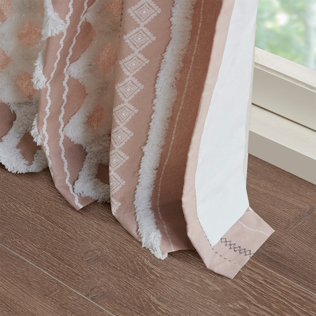 Cotton printed curtain panel with chenille stripe and lining