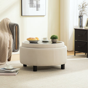 29.33"W Upholstered Round Ottoman With Reversible Lid
