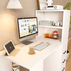 White Computer Desk with 4-in-1 Socket and Storage Options