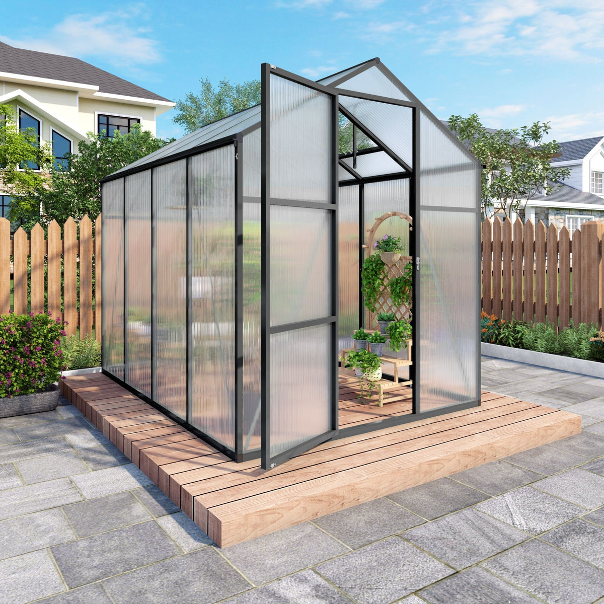 Windproof Greenhouse with Raised Base - Black