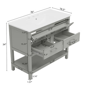 Bathroom Vanity With Ceramic Sink, Tip Out Tray & 2 Full Extension Drawers