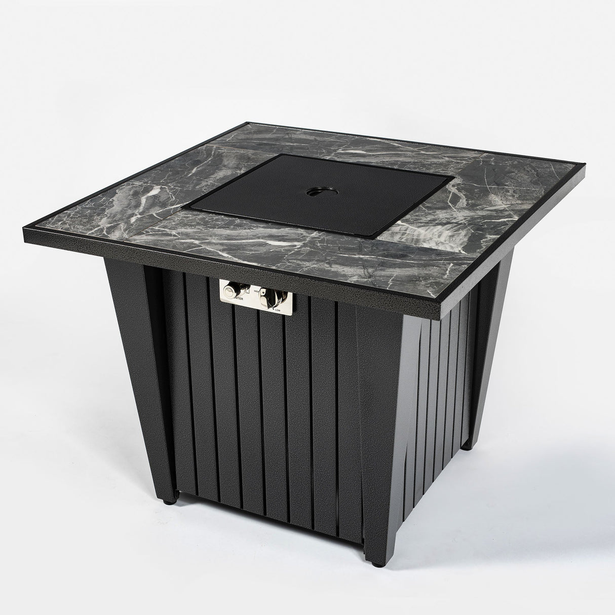 32inch Outdoor Square Propane Fire Pit Table with Blue Glass Beads, Rain Cover and Glass Wind Guard - Tuesday Morning - Fire Pits