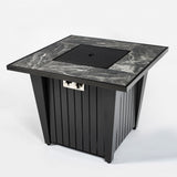 32inch Outdoor Square Propane Fire Pit Table with Blue Glass Beads, Rain Cover and Glass Wind Guard - Tuesday Morning - Fire Pits