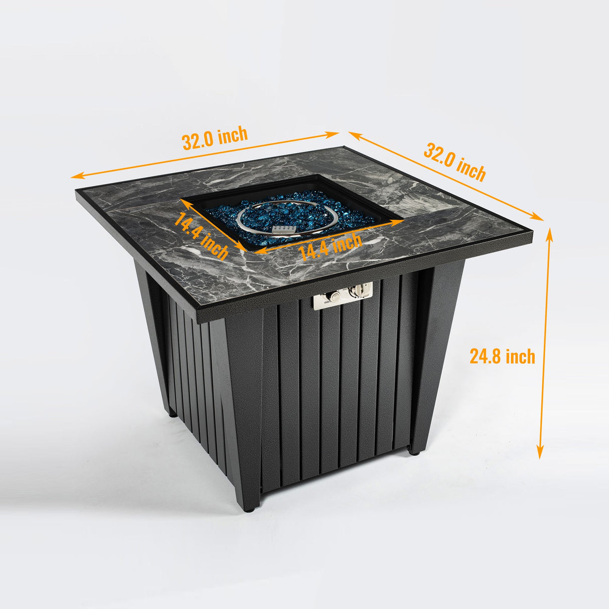 32inch Outdoor Square Propane Fire Pit Table with Blue Glass Beads, Rain Cover and Glass Wind Guard - Tuesday Morning - Fire Pits