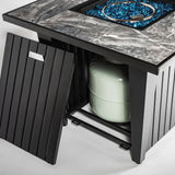 32inch Outdoor Square Propane Fire Pit Table with Blue Glass Beads, Rain Cover and Glass Wind Guard - Tuesday Morning - Fire Pits