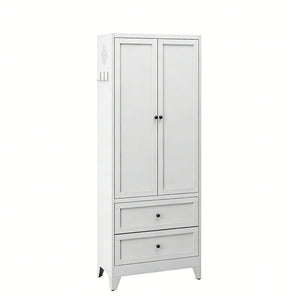 Pantry Cabinet With 2 Drawers, Adjustable Shelves, Freestanding Kitchen Storage Organizer - White