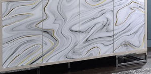 Panos - Console Cabinet - White Marcle / Chrome