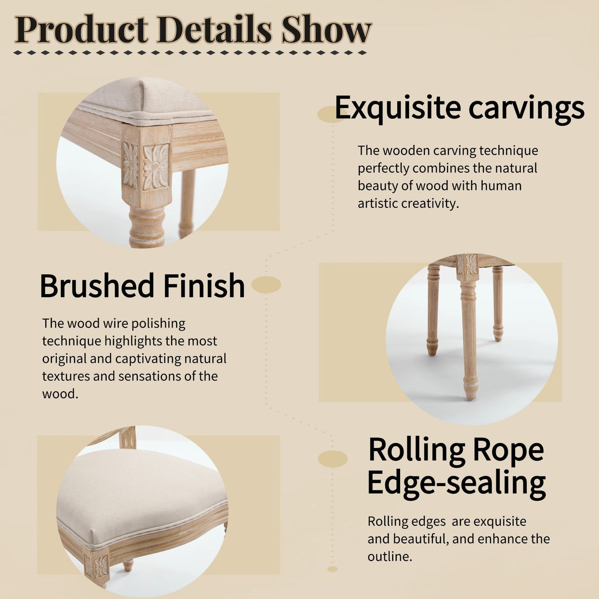 French Country Dining Chairs Set of 2 with Upholstered Round Back