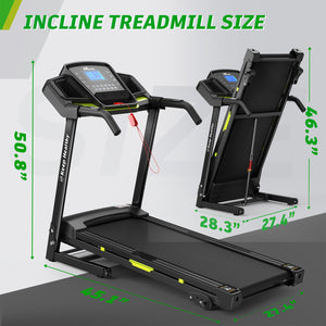 Foldable Treadmill With Incline For Home, Electric Running Machine With Speed Control, Pulse Monitor, 12 Training Programs - Black