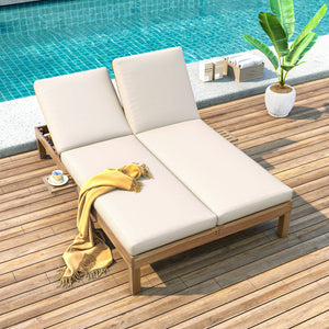 TREXM 5-Position Adjustable Backrest Double Chaise Lounge Outdoor