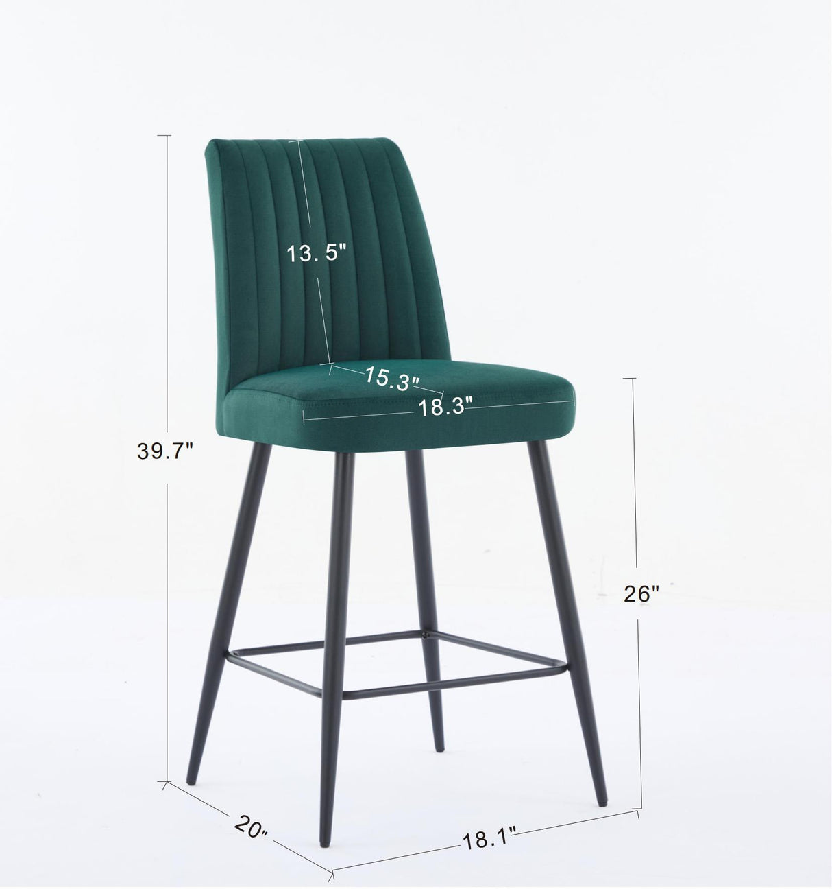 Adjustable Iron Feet Velvet Green Bar Chairs Set of 2