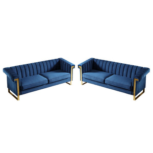 Vintage Blue Velvet 2 Piece Sofa Set