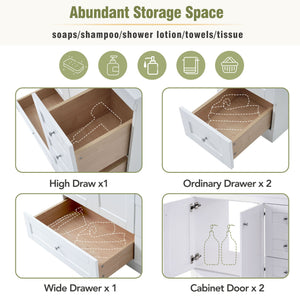 Shaker Free Standing Bathroom Vanity Cabinet With Sink, Soft Close Drawers, Soft Close Doors