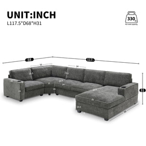 117.5" U-Shaped Sectional Sofa