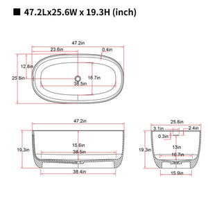 47'' Freestanding Bathtub Resin Stone Soaking Bathtub