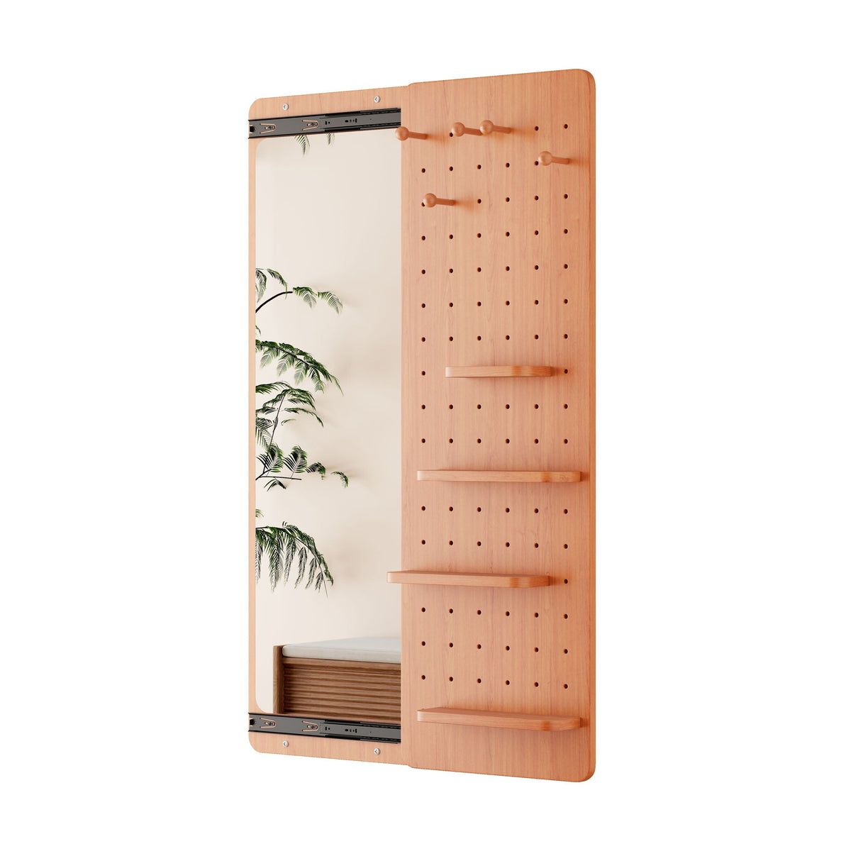 Wall Mounted Full Length Mirror With Shelf And Hook