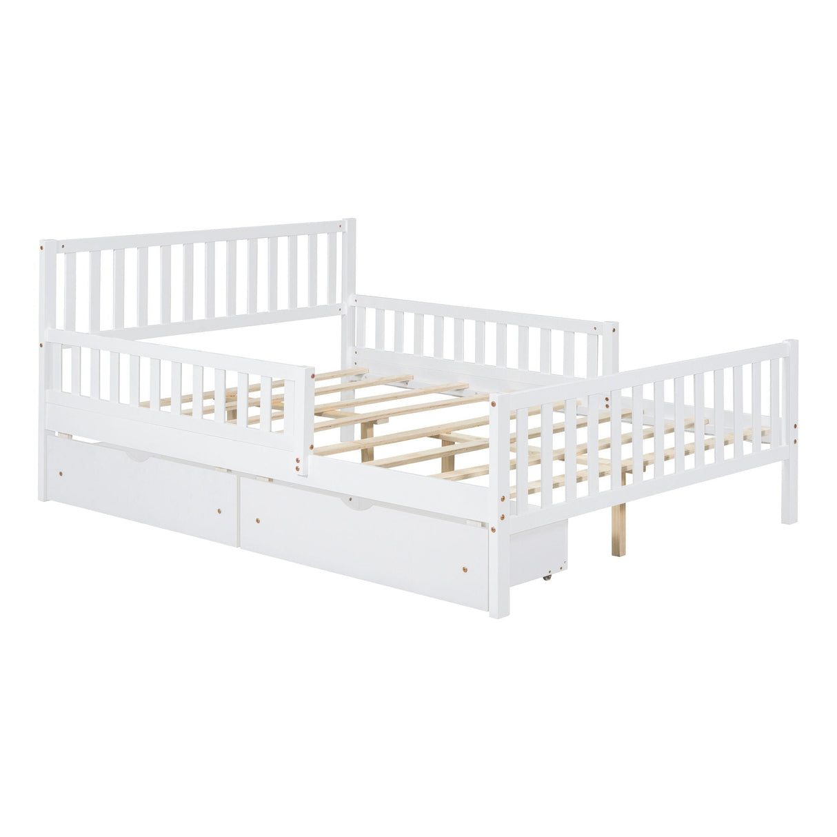 Platform Bed With Guardrails On Both Sides And 2 Storage Drawers