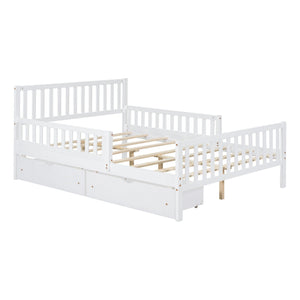 Platform Bed With Guardrails On Both Sides And 2 Storage Drawers