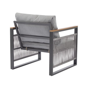 4-Piece Outdoor Metal Patio Furniture Set with Cushion - Grey & Natural