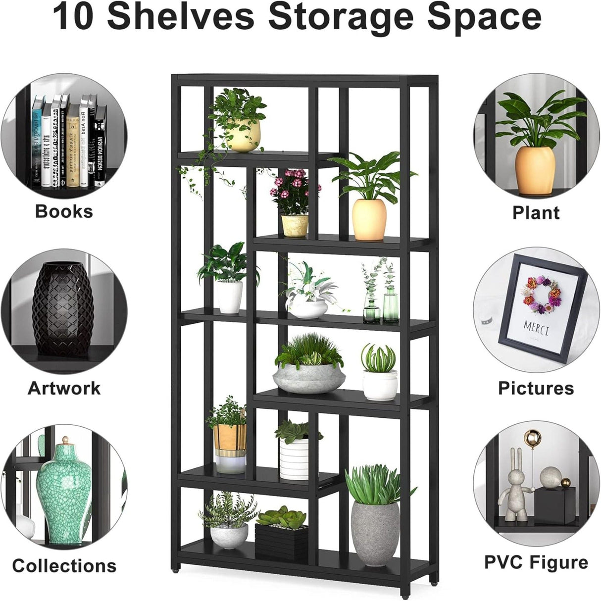 Extra Tall 7 Tier Industrial Etagere Bookcase With 10 Shelves Organizer