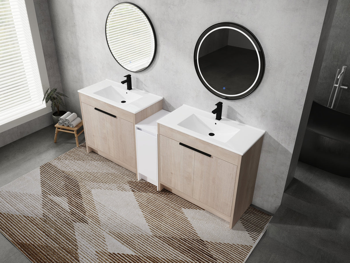 84 Inch Freestanding Bathroom Vanity with Ceramic Sink and Storage Cabinets