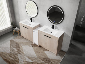 84 Inch Freestanding Bathroom Vanity with Ceramic Sink and Storage Cabinets
