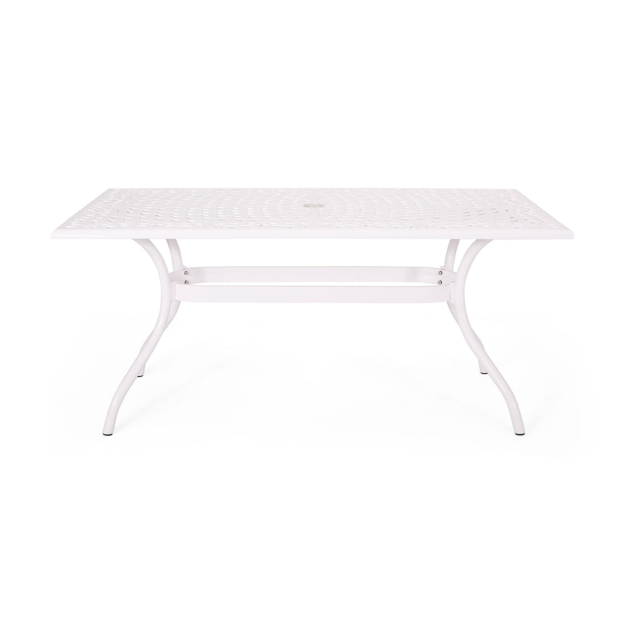 Celestine - Outdoor Cast Aluminum Dining Table With Floral Lattice Design And Umbrella Holder