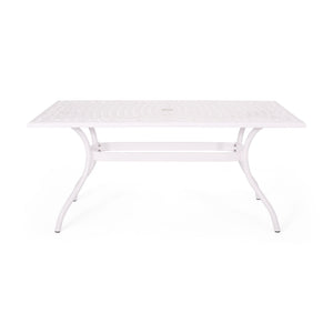 Celestine - Outdoor Cast Aluminum Dining Table With Floral Lattice Design And Umbrella Holder