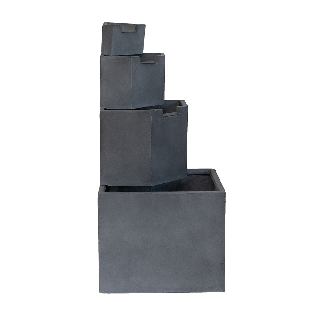 Cement 4 Tier Block Water Fountain with Modern Design - Gray