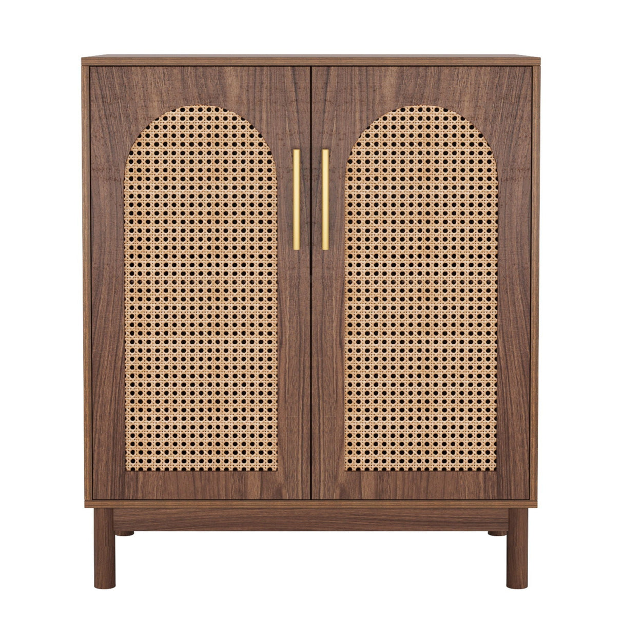 Sideboard Buffet Cabinet With Handwoven Rattan Doors (Set of 2) - Dark Brown