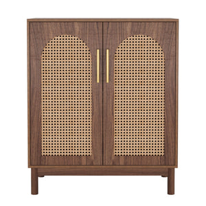 Sideboard Buffet Cabinet With Handwoven Rattan Doors (Set of 2) - Dark Brown
