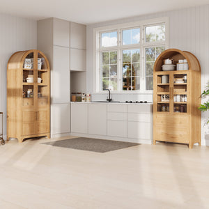 K&K 71' Tall Arched Kitchen Pantry Cabinet with Adjustable Shelves