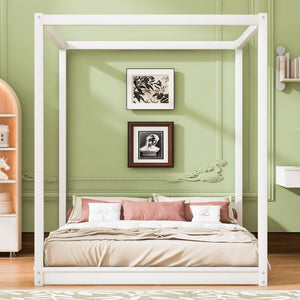 Wood Canopy Platform Bed With Support Legs And Airflow Slats