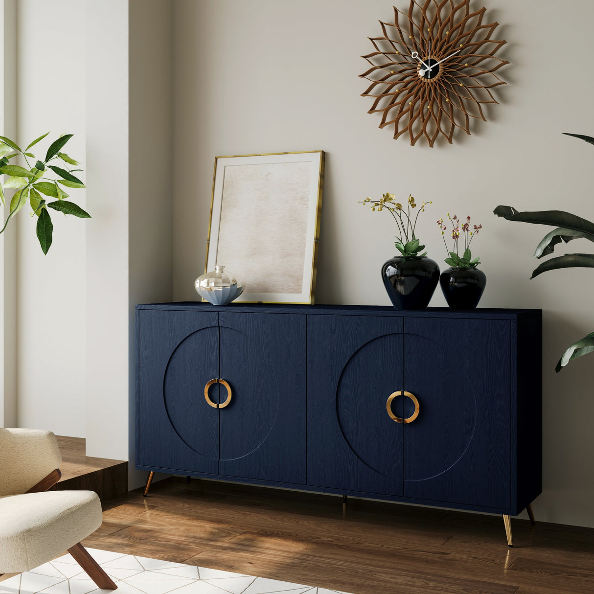 Modern Lacquered 4 Door Wooden Cabinet