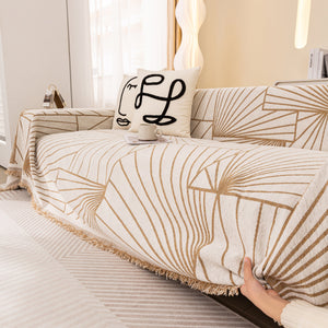 Modern Minimalist Chenille Line Pattern Sofa Cover, Dust and Scratch Resistant Throw Blankets for Couch