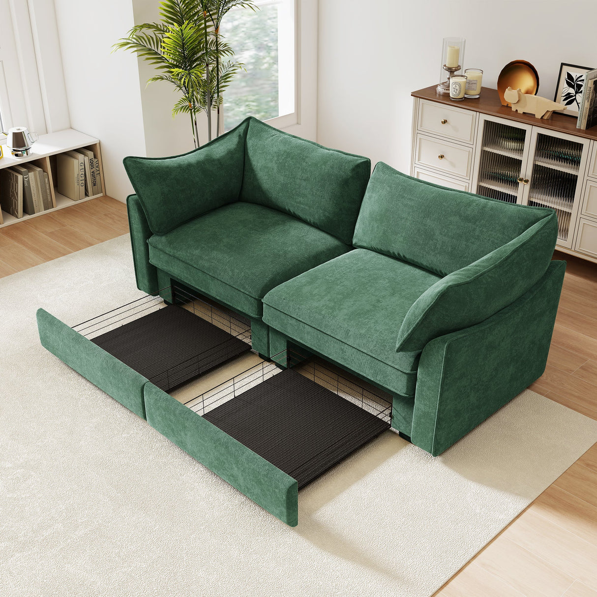 2 Seater Sofa With Pull Out Storage Drawers