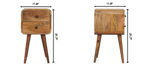 Solid Wood Mini Curved Nightstand, 2-Drawers, Oak-ish