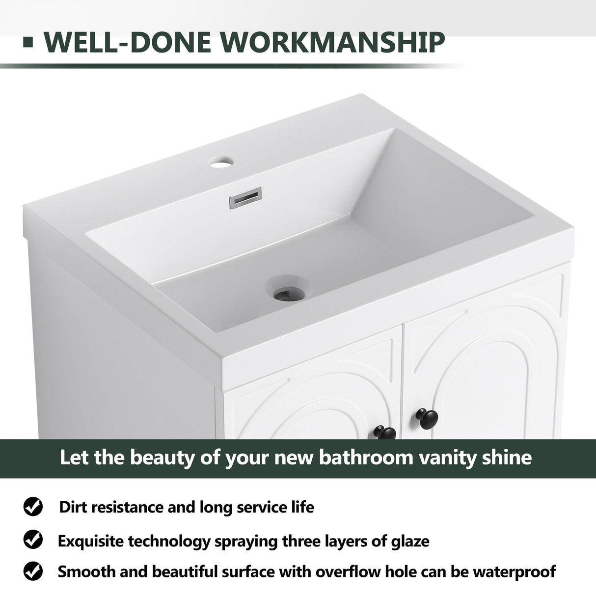 Contemporary Freestanding Bathroom Vanity With Resin Sink & Soft-Close Cabinet Doors