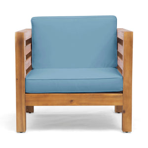 Outdoor Acacia Wood Patio Chair With Fabric Cushion