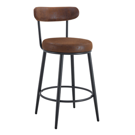 35.5" Modern Ergonomic Bar Chair with Soft Brown Fabric and Black Metal Legs – Stylish Counter Stool for Home or Bar
