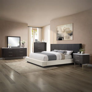 Clayten - Eastern King Bed - Beige Linen & Espresso