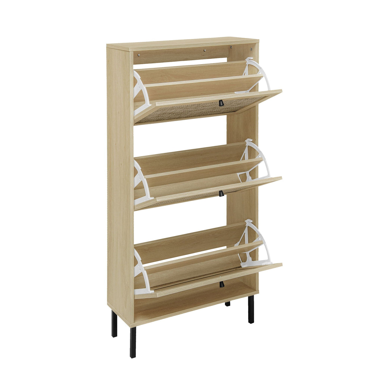 Modern Rattan 3 Door Shoe Rack Cabinet For Entryway