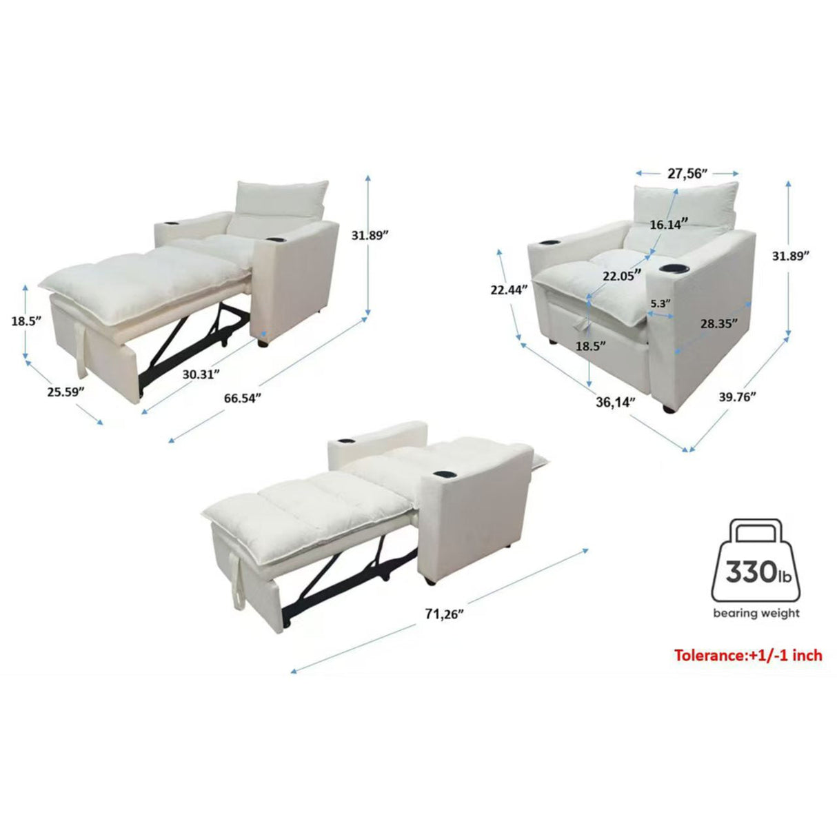 Sleeper Sofa Chair Bed - Convertible 3-in-1 Design